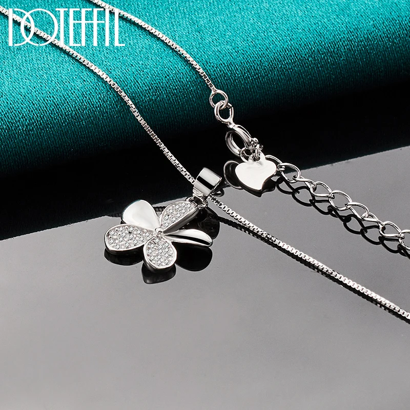 DOTEFFIL 925 Sterling Silver Petal Pendant Necklace Full AAA Zircon 18 Inch Box Chain For Woman Fashion Wedding Charm JewelryPro