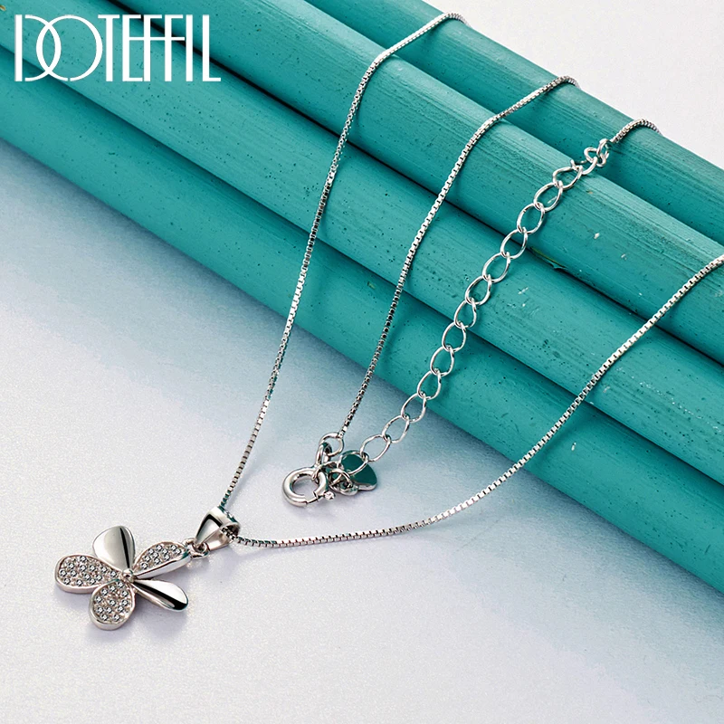 DOTEFFIL 925 Sterling Silver Petal Pendant Necklace Full AAA Zircon 18 Inch Box Chain For Woman Fashion Wedding Charm JewelryPro