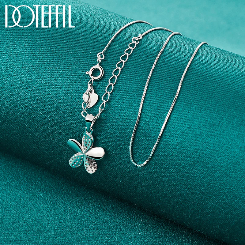 DOTEFFIL 925 Sterling Silver Petal Pendant Necklace Full AAA Zircon 18 Inch Box Chain For Woman Fashion Wedding Charm JewelryPro