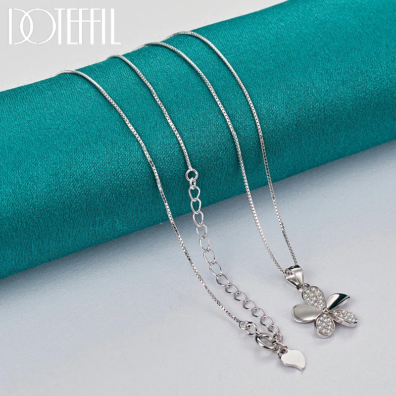 DOTEFFIL 925 Sterling Silver Petal Pendant Necklace Full AAA Zircon 18 Inch Box Chain For Woman Fashion Wedding Charm JewelryPro