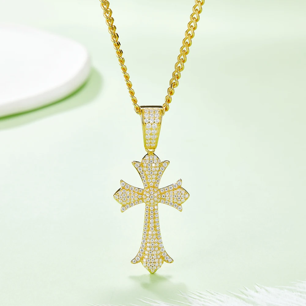 Vintage Full Moissanite Cross Pendant 925 Sterling Silver For Men Hiphop Necklace Couple Gifts Two Colors Are Available