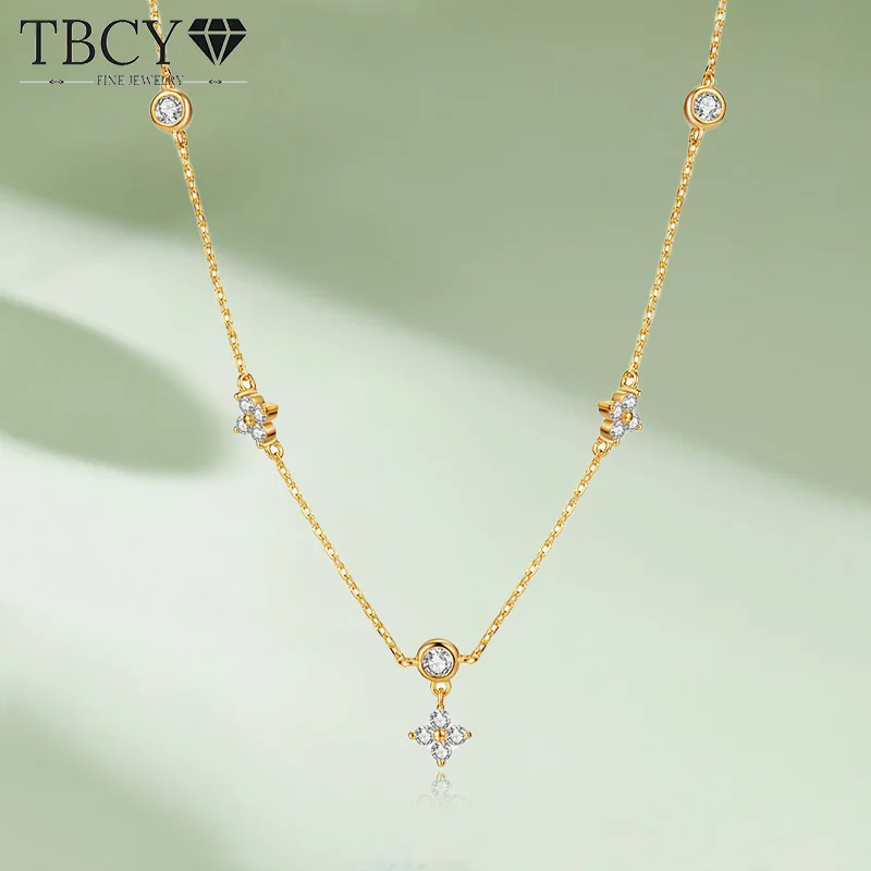 TBCYD All Moissanite Pendant Necklace For Women Four-leaf Clover Link Chain Diamond Test Passed 925 Sterling Silver Fine Jewelry