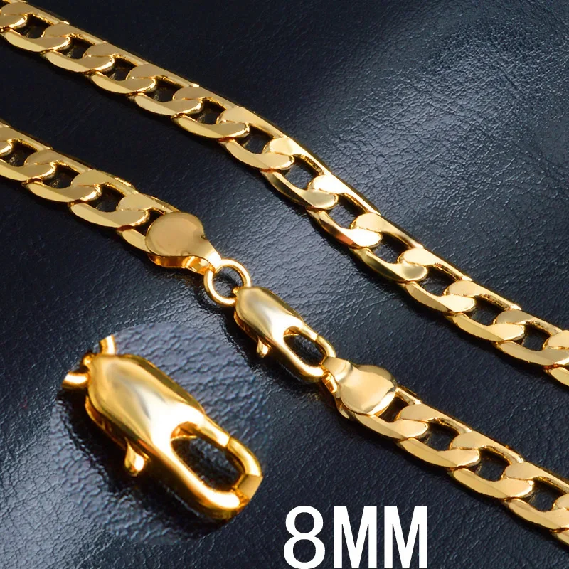 Special offer 18K gold Necklaces 925 Stamp Silver color Classic 8MM sideways chain for Men woman fine Jewelrys Wedding party