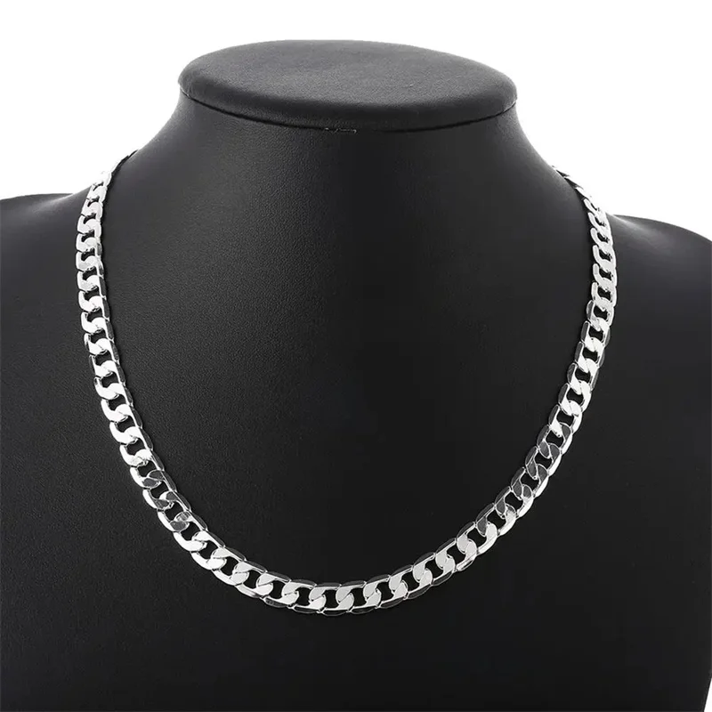 Special offer 18K gold Necklaces 925 Stamp Silver color Classic 8MM sideways chain for Men woman fine Jewelrys Wedding party