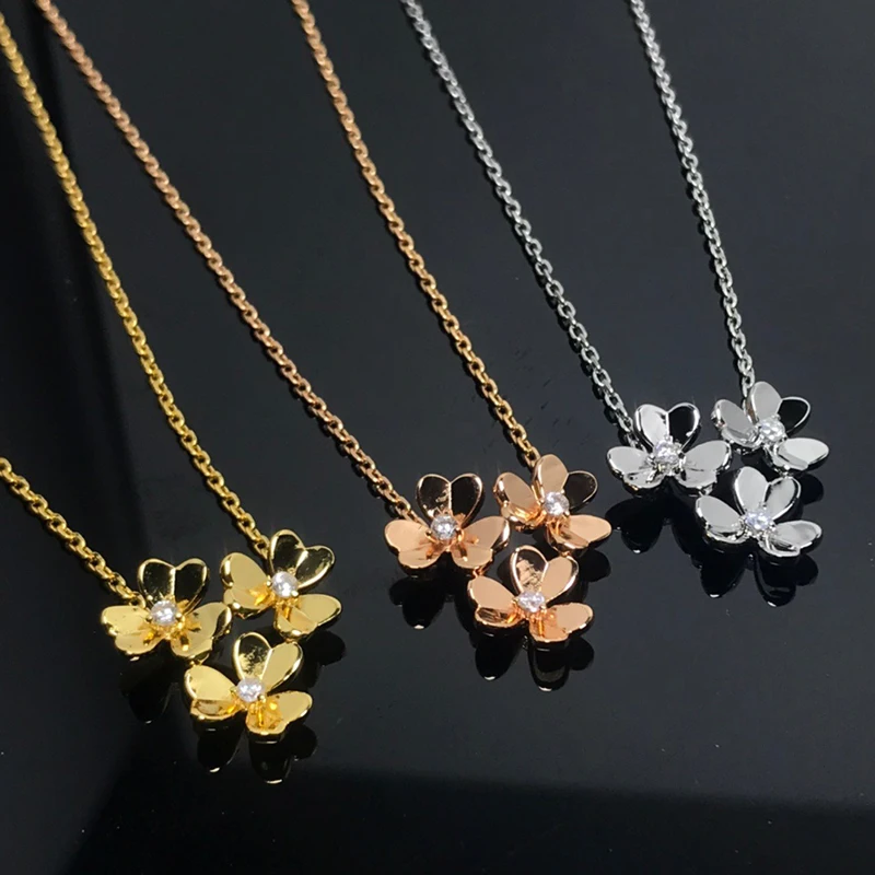 High Quality 925 Sterling Silver Fashion 3 Flowers Ladies Necklace Frivole Clover Pendant For Women Luxury Brand Jewelry Sets