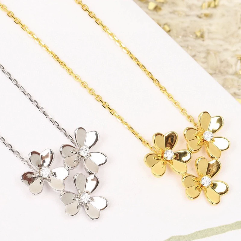 High Quality 925 Sterling Silver Fashion 3 Flowers Ladies Necklace Frivole Clover Pendant For Women Luxury Brand Jewelry Sets