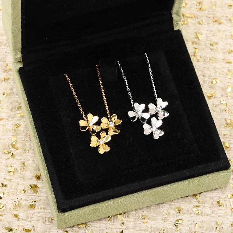High Quality 925 Sterling Silver Fashion 3 Flowers Ladies Necklace Frivole Clover Pendant For Women Luxury Brand Jewelry Sets