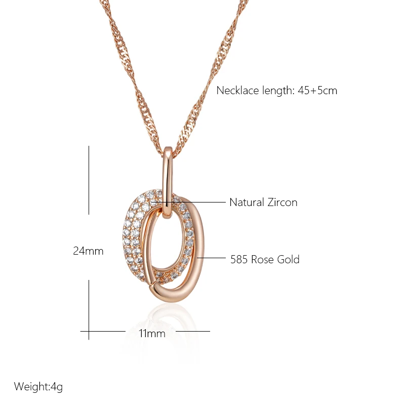 Wbmqda Fashion Double Hoop Zircon Pendant And Necklace For Women 585 Rose Gold Color 2023 Trending Neck Chain Jewelry Gifts
