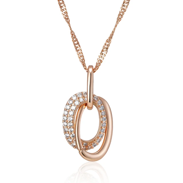 Wbmqda Fashion Double Hoop Zircon Pendant And Necklace For Women 585 Rose Gold Color 2023 Trending Neck Chain Jewelry Gifts