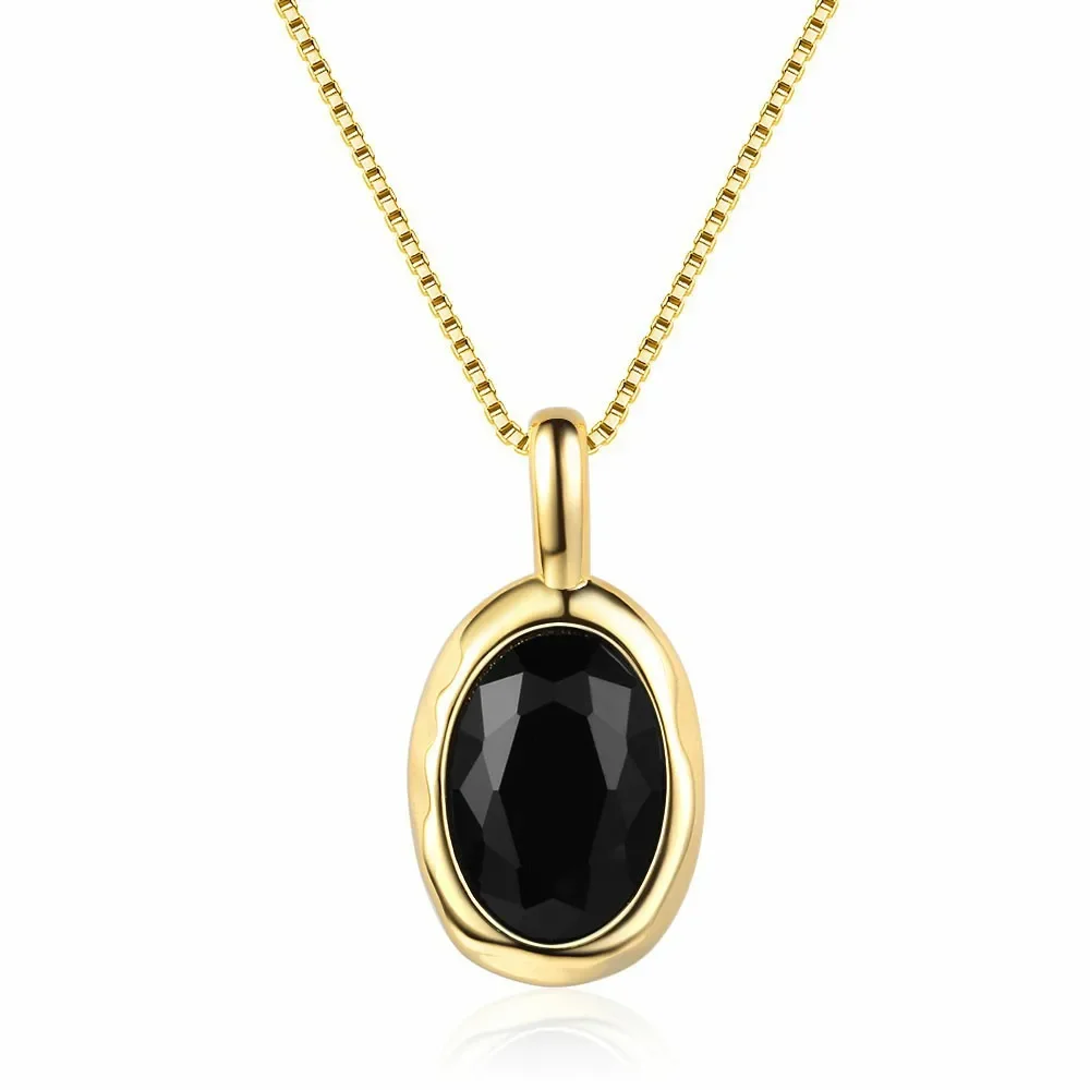 S925 Sterling Silver Electroplated 18k Gold Obsidian Clavicle Chain Exquisite Gift Women's Pendant Necklace (40cm+5.0cm)