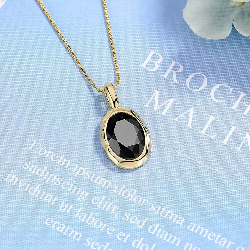 S925 Sterling Silver Electroplated 18k Gold Obsidian Clavicle Chain Exquisite Gift Women's Pendant Necklace (40cm+5.0cm)