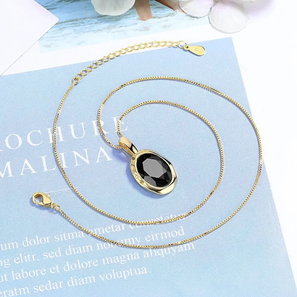 S925 Sterling Silver Electroplated 18k Gold Obsidian Clavicle Chain Exquisite Gift Women's Pendant Necklace (40cm+5.0cm)