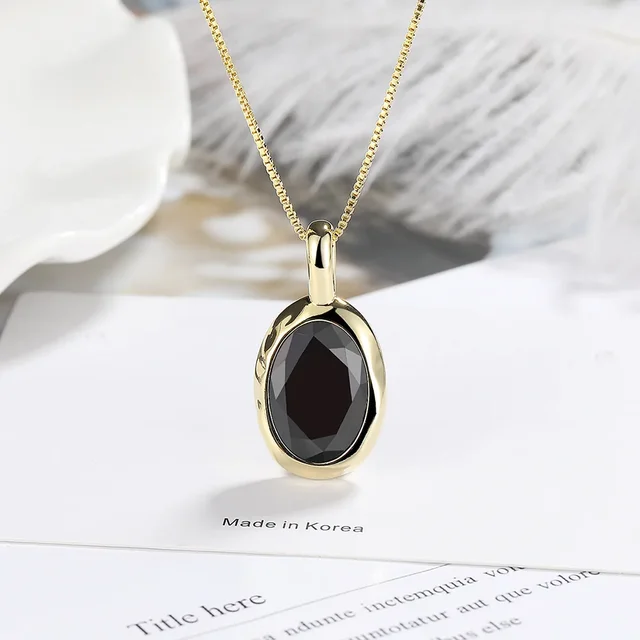 S925 Sterling Silver Electroplated 18k Gold Obsidian Clavicle Chain Exquisite Gift Women's Pendant Necklace (40cm+5.0cm)