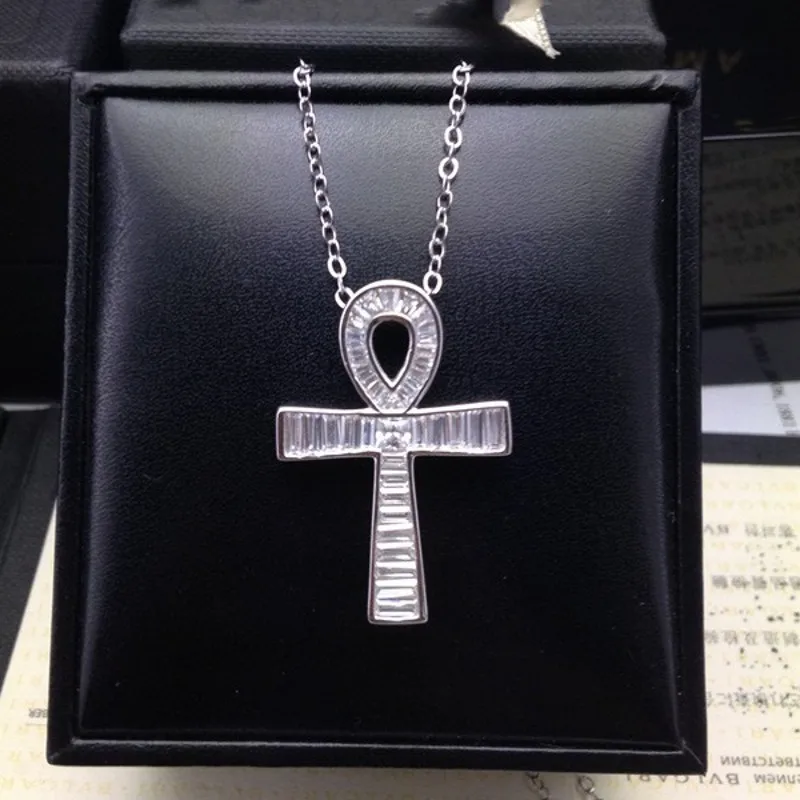 choucong Statement ANKH Cross Pendant AAAAA Cz 925 Sterling silver Chain Cross Pendant Necklace for Women Men Party jewelry Gift