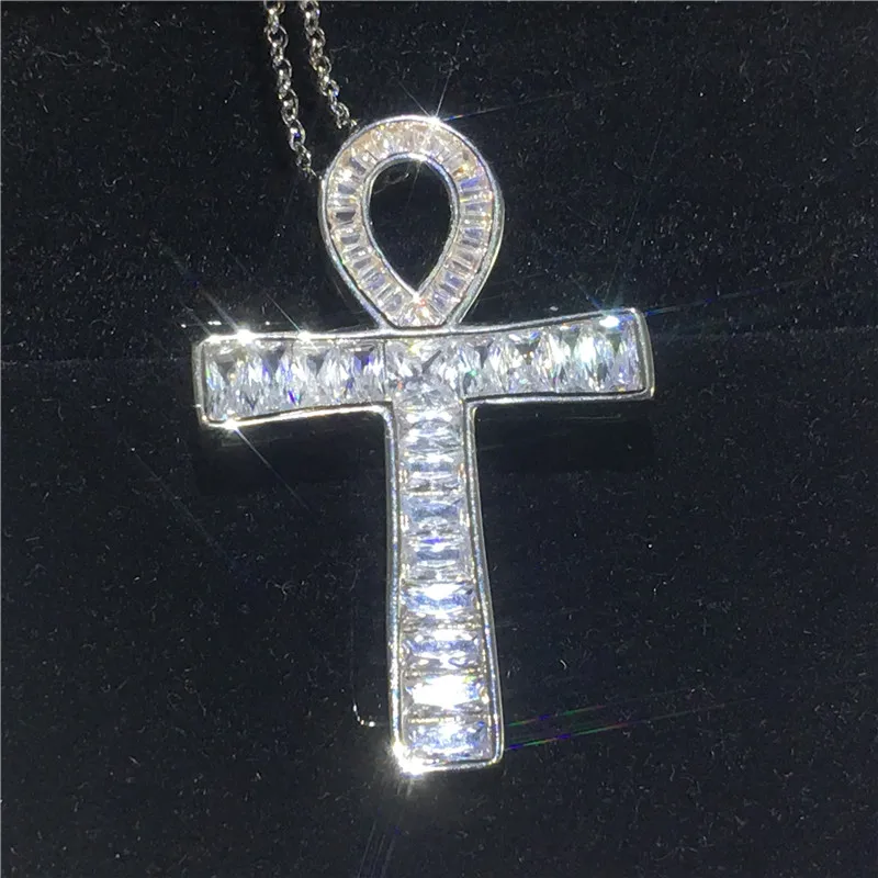 choucong Statement ANKH Cross Pendant AAAAA Cz 925 Sterling silver Chain Cross Pendant Necklace for Women Men Party jewelry Gift