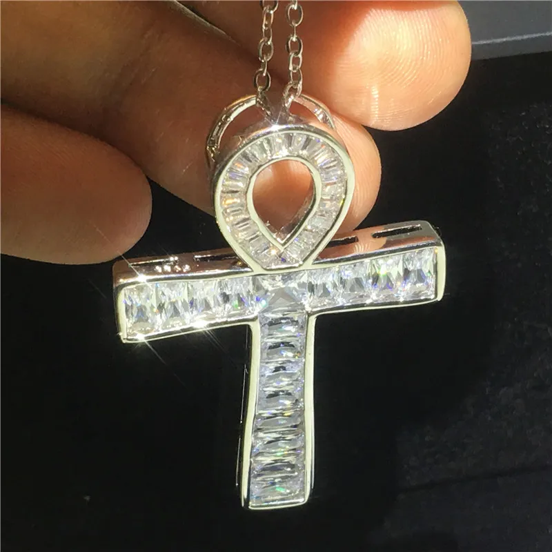 choucong Statement ANKH Cross Pendant AAAAA Cz 925 Sterling silver Chain Cross Pendant Necklace for Women Men Party jewelry Gift