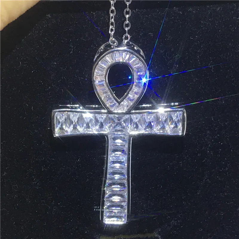 choucong Statement ANKH Cross Pendant AAAAA Cz 925 Sterling silver Chain Cross Pendant Necklace for Women Men Party jewelry Gift