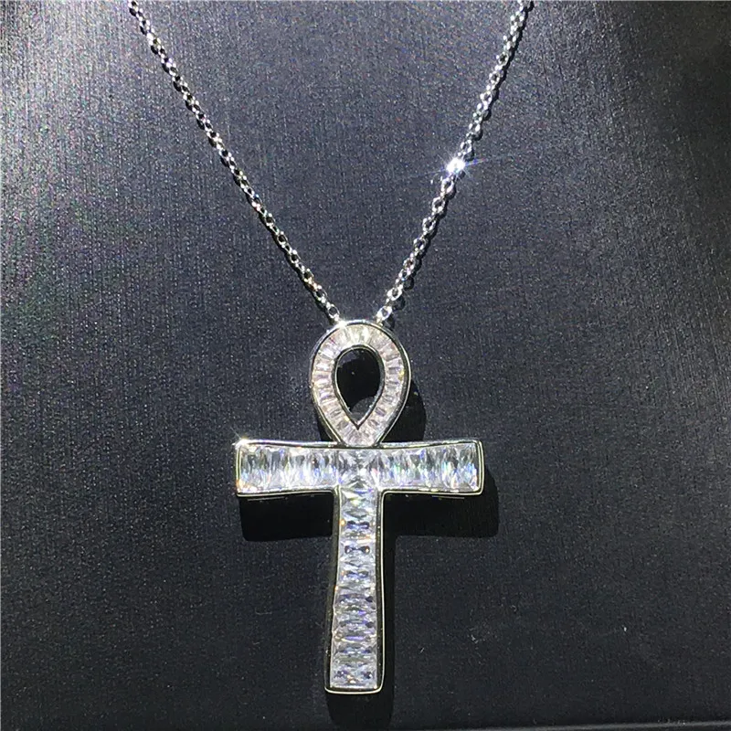 choucong Statement ANKH Cross Pendant AAAAA Cz 925 Sterling silver Chain Cross Pendant Necklace for Women Men Party jewelry Gift