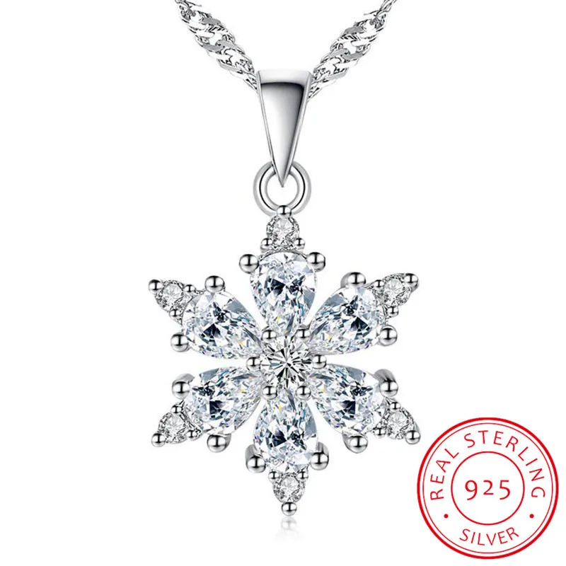 925 Sterling Silver Jewelry AAA Zirconia Snowflake Pendant Necklace For Women Gift 45cm Link Chain choker collares S-N134