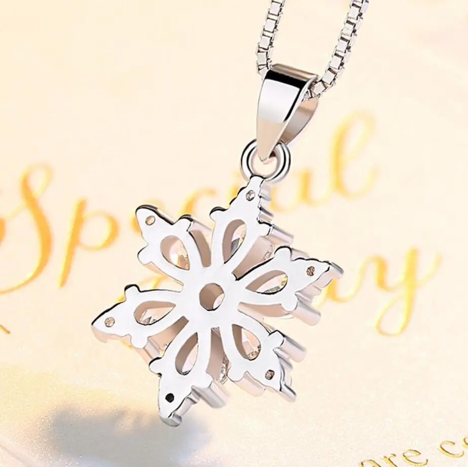 925 Sterling Silver Jewelry AAA Zirconia Snowflake Pendant Necklace For Women Gift 45cm Link Chain choker collares S-N134
