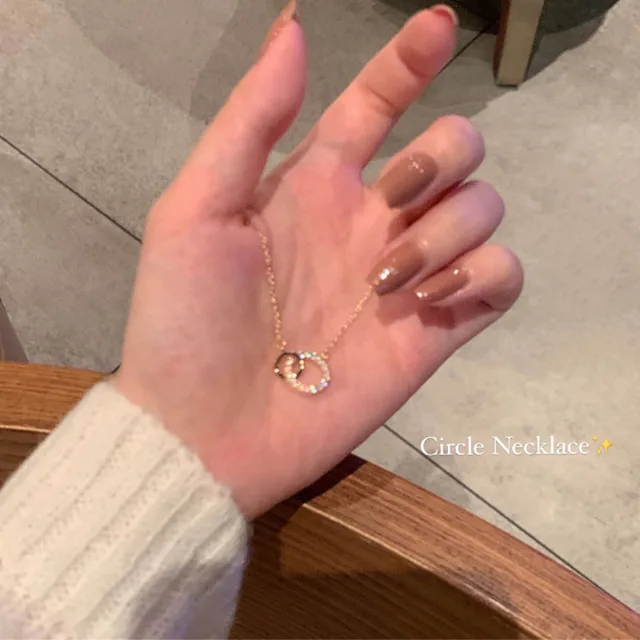 925 Sterling Silver Round Necklace Double Circle with Zircon Pendant Choker Birthday Gift Chains for Women Fashion JewelryPr