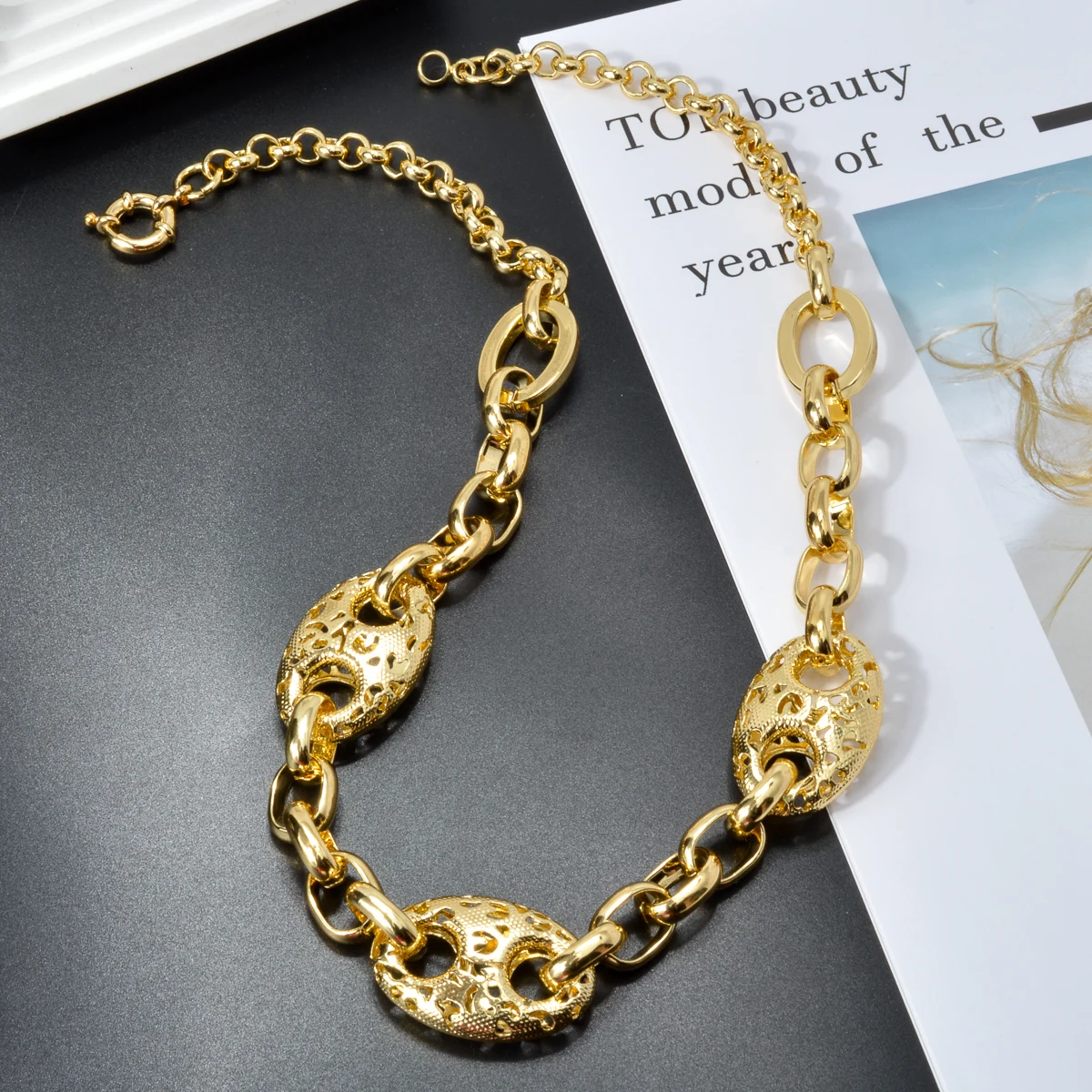 Chunky Link Chain Coffee Bean Earrings Necklace Bracelet Set Punk Women Men Dubai Gold Color Wedding Jewellery Choker Necklace