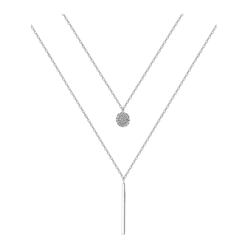 925 Sterling Silver Double layer Necklace Round Shiny Full Zircon Long pendant Necklaces Gift For Girl Fine Accessories NK062