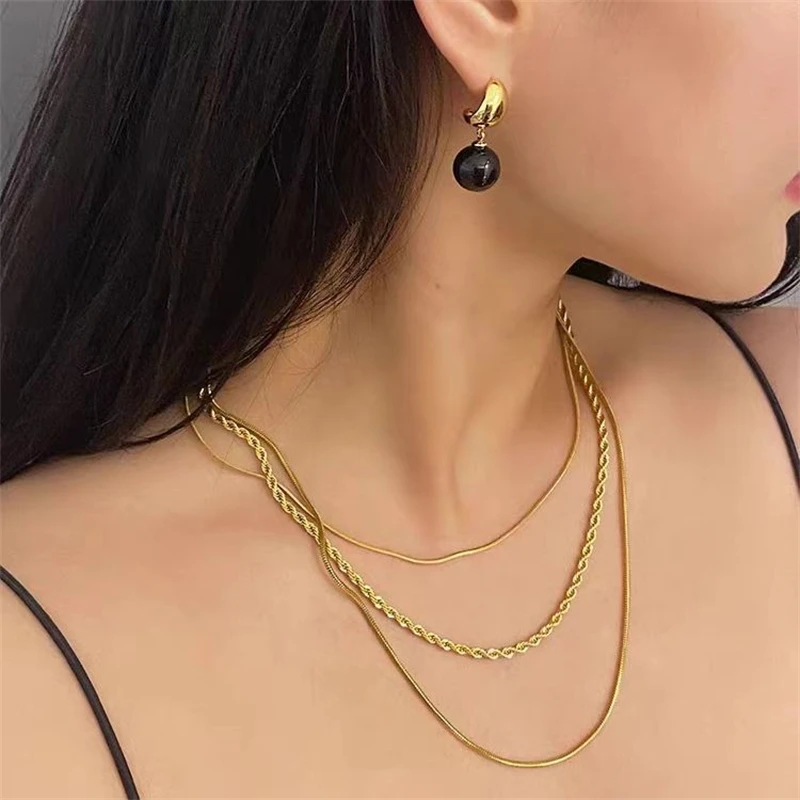316L Stainless Steel New Fashion Fine Jewelry Minimalism 3-layer Twisting  Charm Snake Chain Choker Necklaces Pendant For Women