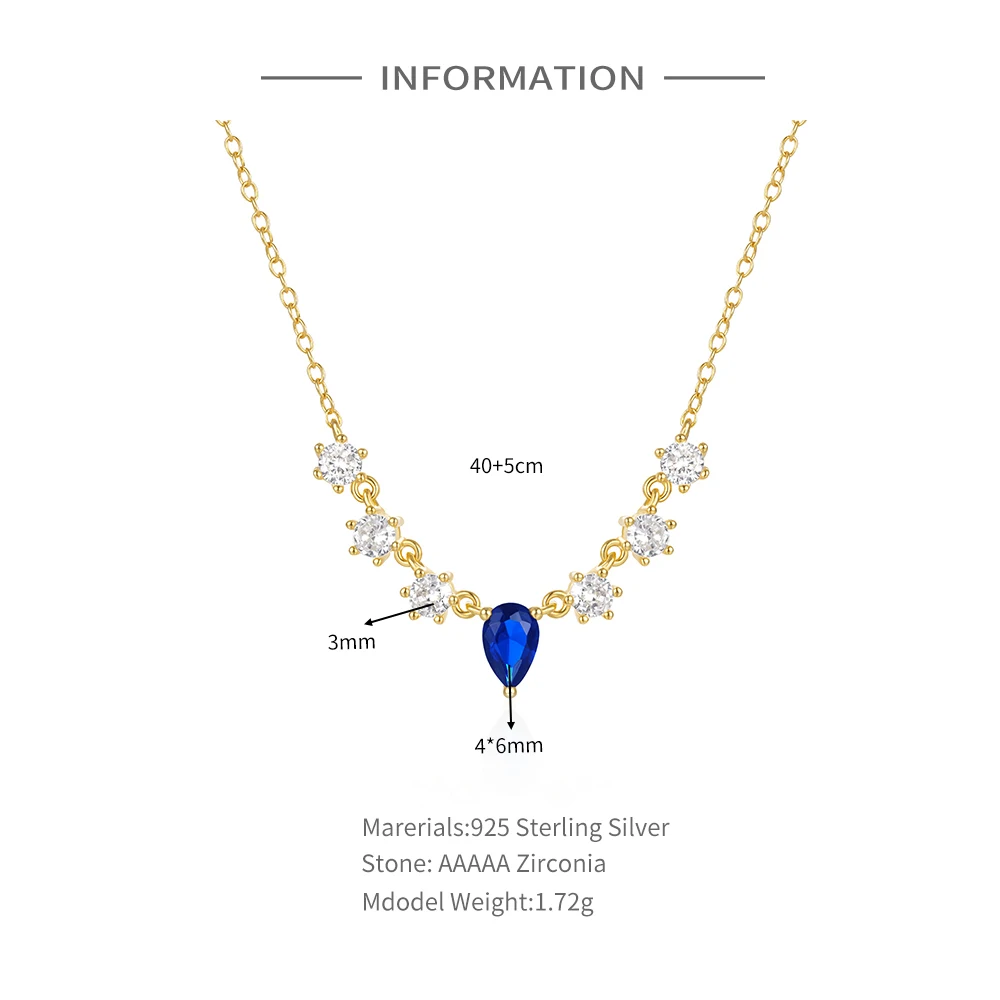 BOAKO Real 925 Sterling Silver Chain Necklaces For Women Geometric Blue White Crystal Luxury Zircon Chain Neck Corrente De Prata