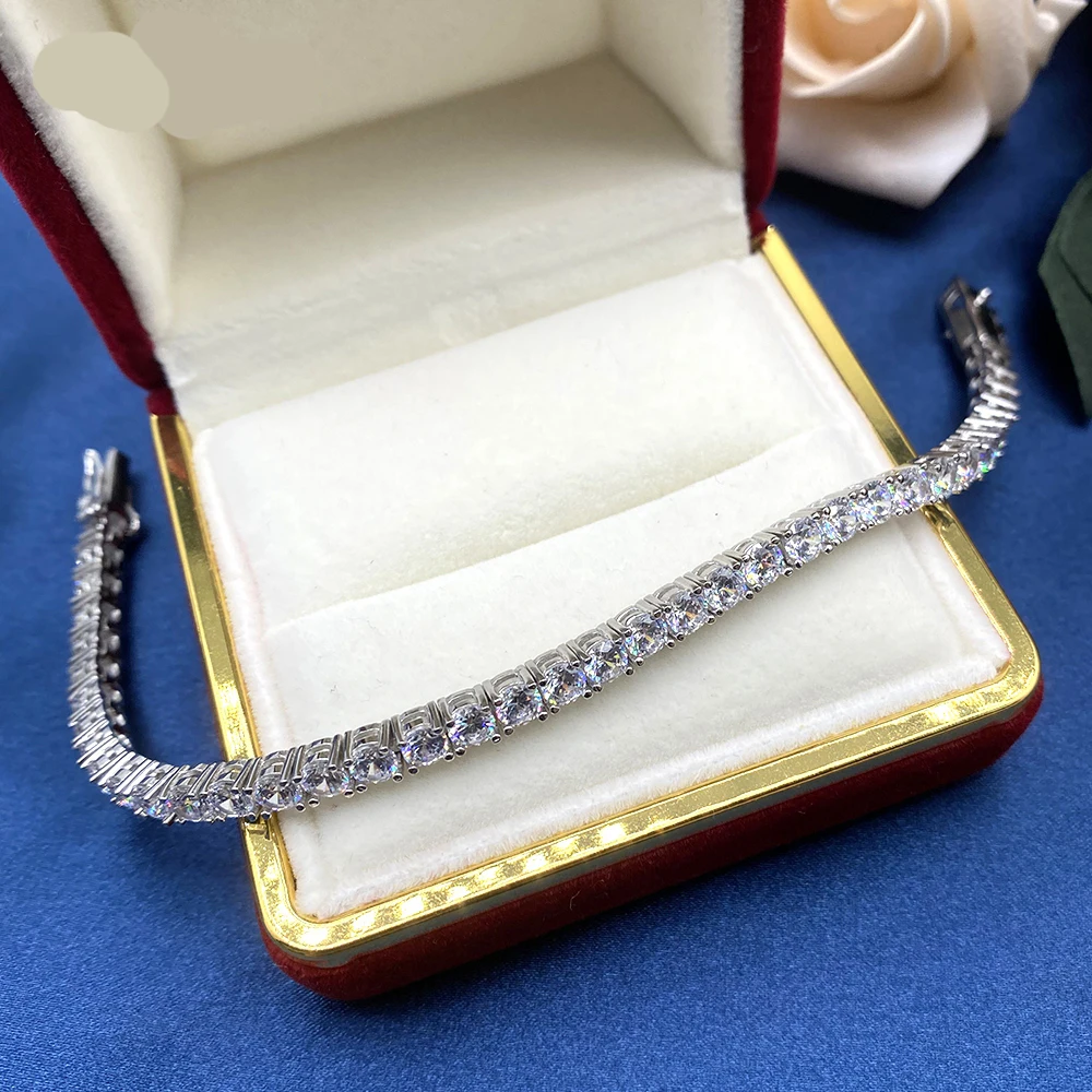 Moissanite Tennis Bracelet with Certificate 925 Sterling Silver Plated Gold Bracelets 3/4/5/6.5mm Diamond Bangle for Women Men