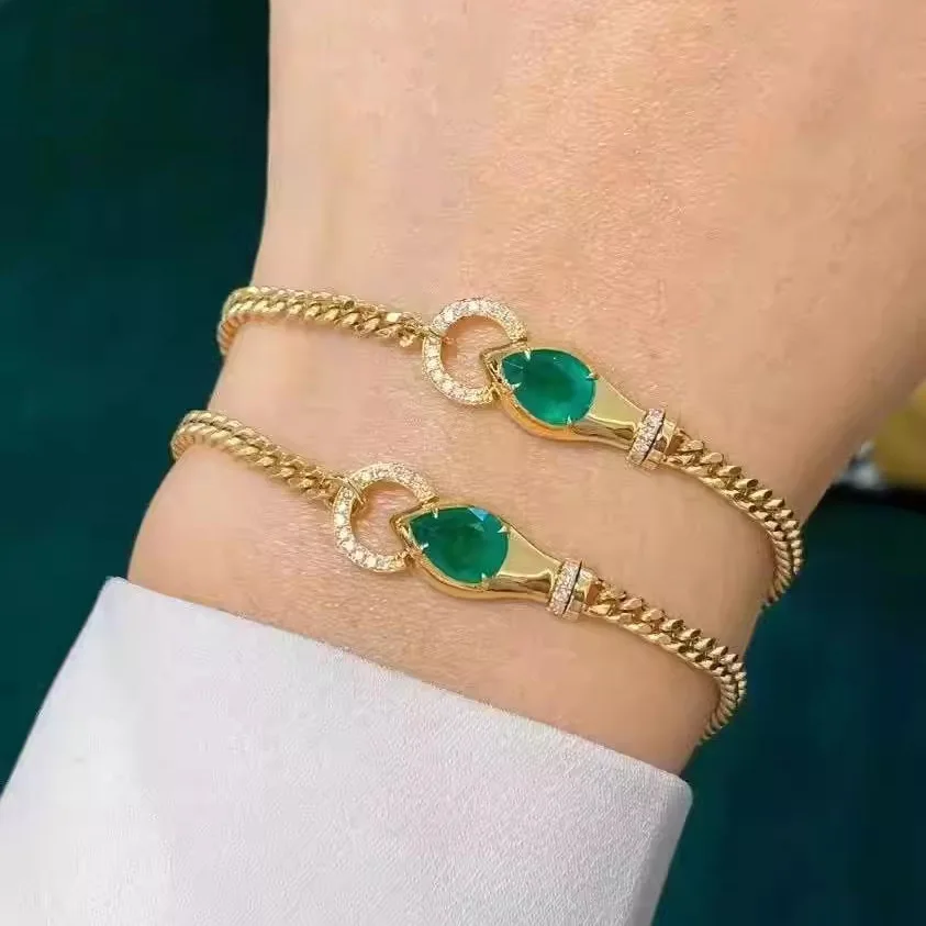 Classic Exquisite Water Drop Lab Emerald Gold Color Chain Tennis Bracelet for Women Dainty Engagement Banquet Jewelry