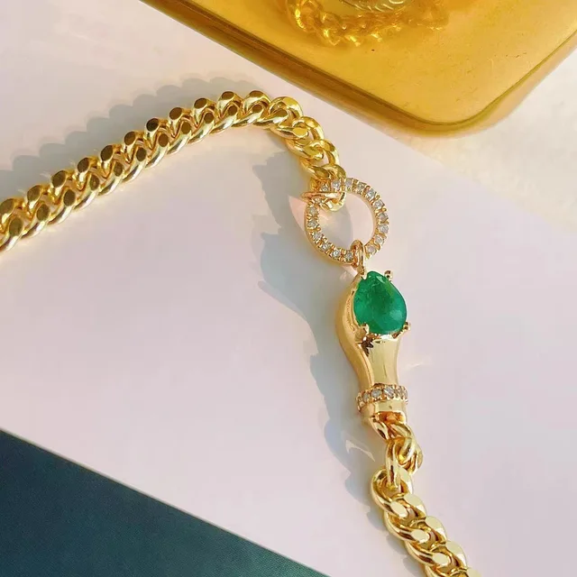 Classic Exquisite Water Drop Lab Emerald Gold Color Chain Tennis Bracelet for Women Dainty Engagement Banquet Jewelry