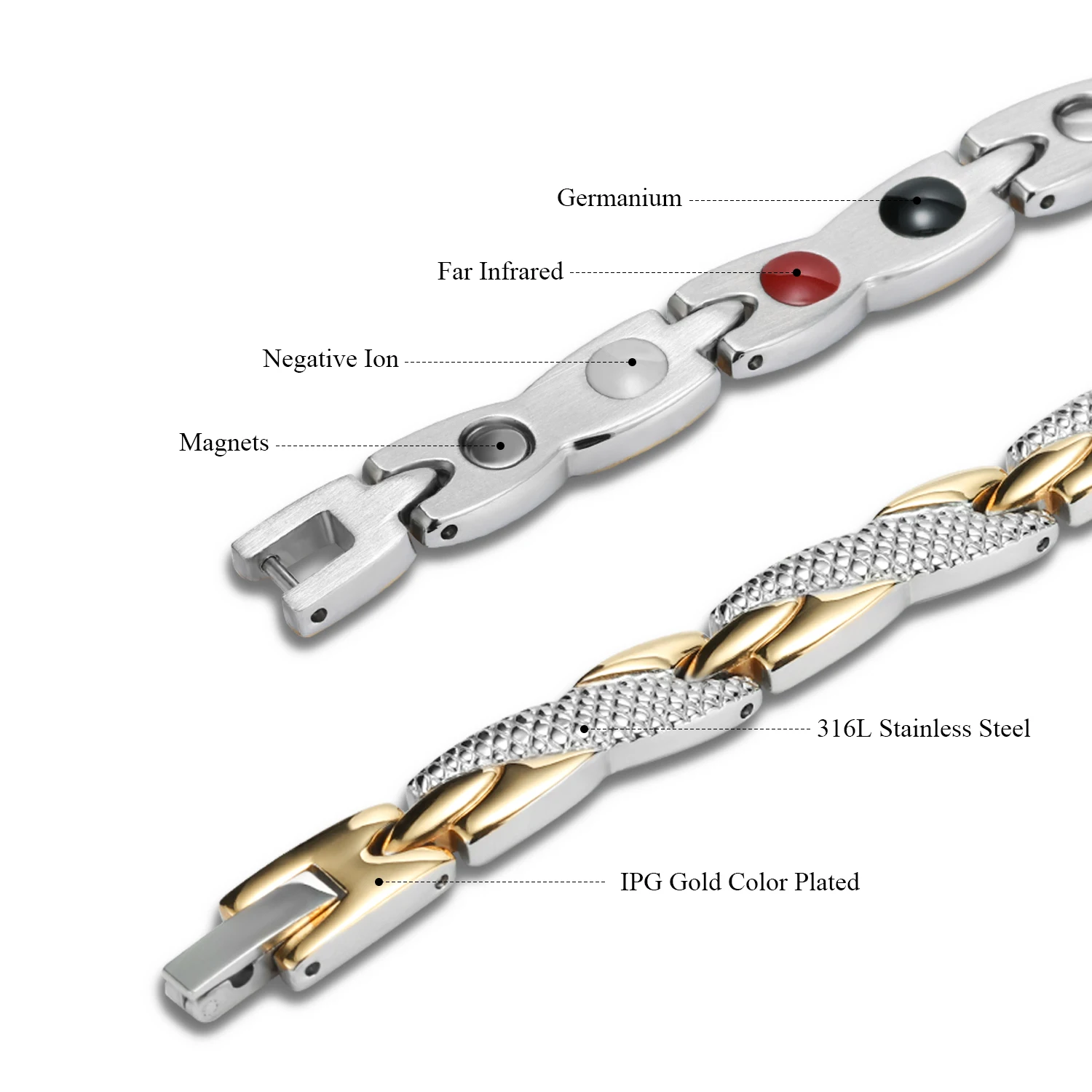 Women's Fashion Twisted Titanium Steel Bracelet 4 Elements Healthy Bio Magnetic  Negative Ion Germanium Bracelets for Women