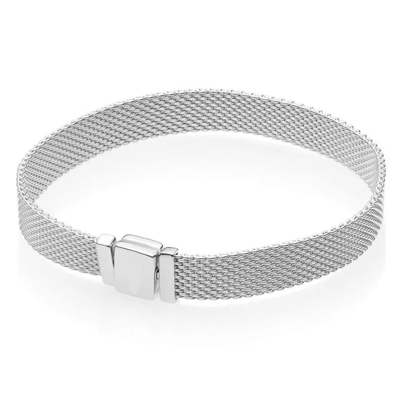 Original Rose Gold Woven Mesh Reflexions Multi Chain Bracelet Fit Fashion 925 Sterling Silver Bangle Bead Charm DIY Jewelry