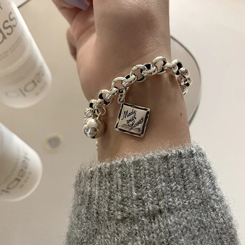 VENTFILLE 925 Sterling Silver Square Charms Bracelet for Women Ball Hip Hop Thai Jewelry 2023 New Dropship Wholesale