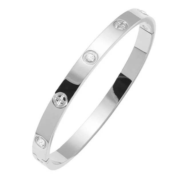 Fashion Cross Titanium Steel Bracelet with Zircons 18K Gold Plated Waterproof Jewelry Gift for Women Girlfriend Sisters Mother