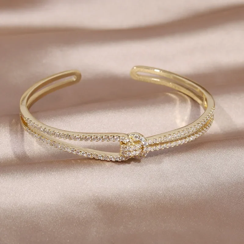 14K real gold plating exquisite AAA luxury full zircon knot bracelet elegant women's wedding party opening adjustable bracelet