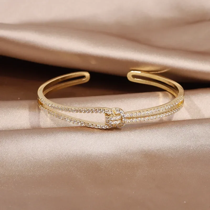 14K real gold plating exquisite AAA luxury full zircon knot bracelet elegant women's wedding party opening adjustable bracelet