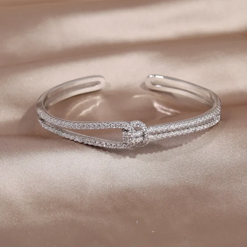 14K real gold plating exquisite AAA luxury full zircon knot bracelet elegant women's wedding party opening adjustable bracelet
