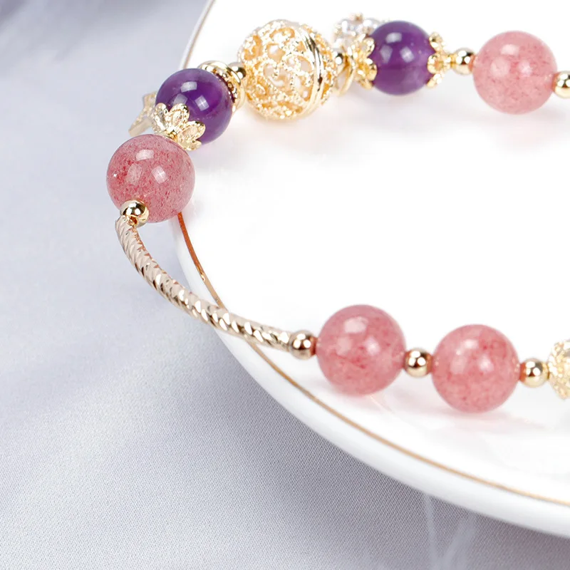 Moon Star Yellow Purple Crystal Strawberry Crystal White Moonstone Gold Color Charm Bracelets for Women Fine Jewelry YBR258Produ