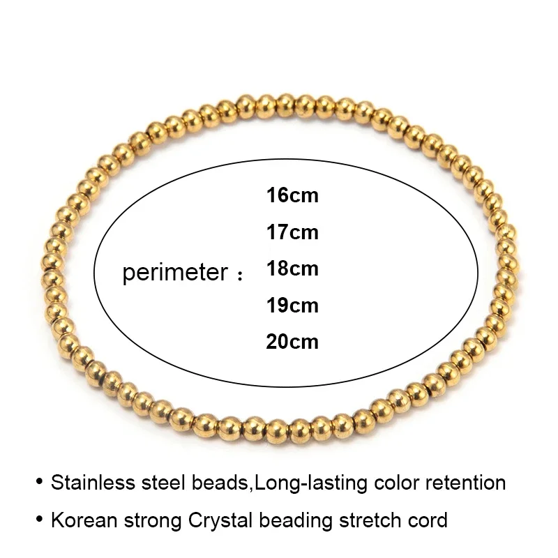Stainless Steel 3MM 4MM Ball Beads Cuff for Women Men Gold Silver Color Bracelets Charms Metal Statement Jewelry TSB22630