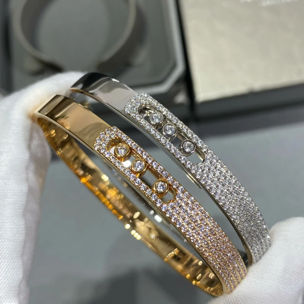 S925 Sterling Silver Luxury Multi brand Jewelry Move Noa Series Three Diamond Platinum Inlaid Diamond Women's Sliding Bracelet W
