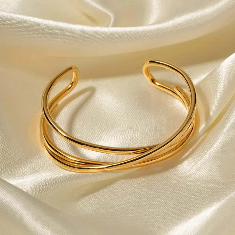 Stainless steel gold cufflink bracelet, metal texture, temperament, fashion, waterproof jewelry LL826
