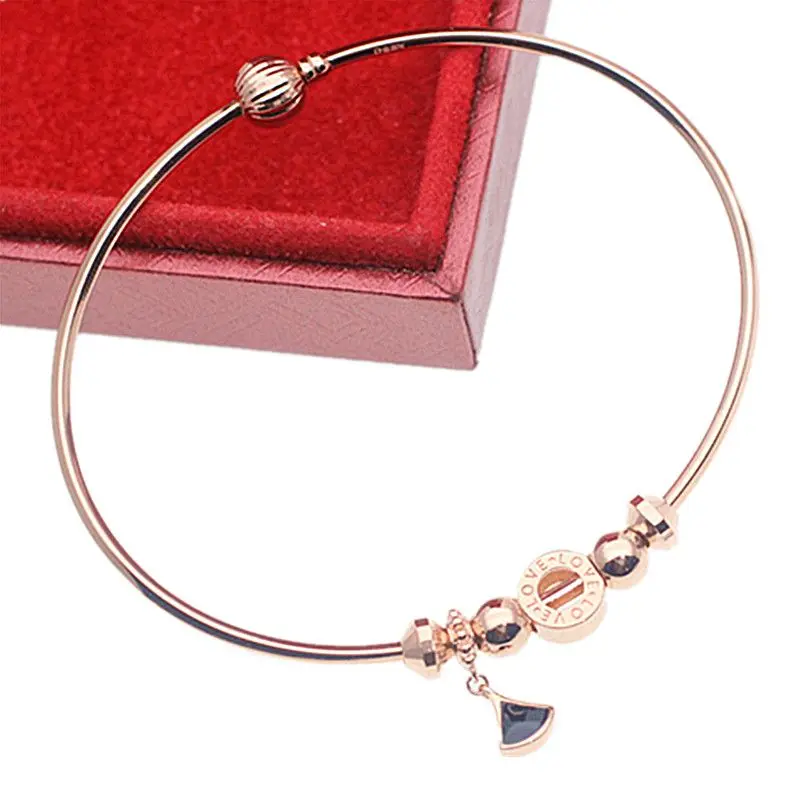 585 Purple Gold Geometric bracelet for women Triangle Black Onyx Pendant Plated 14K Rose Gold Screwbuckle Bangles Jewelry