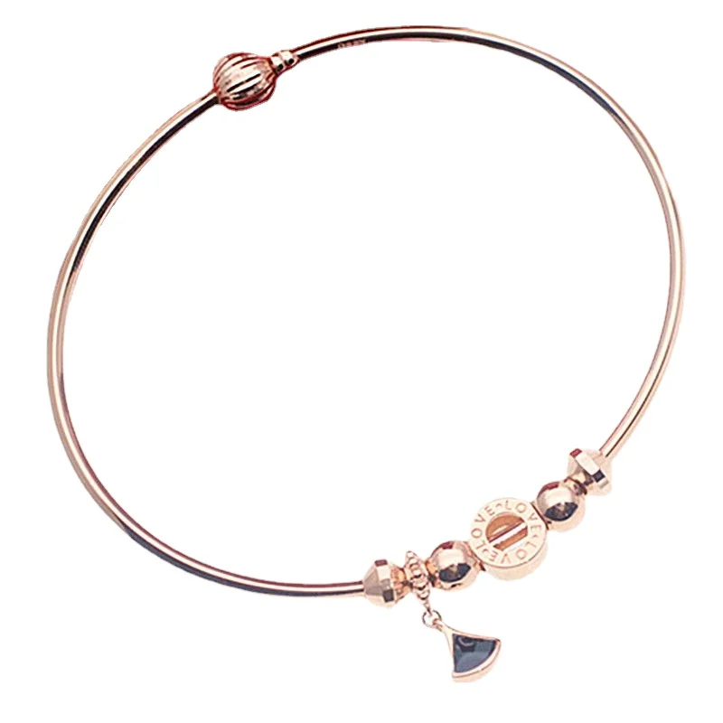 585 Purple Gold Geometric bracelet for women Triangle Black Onyx Pendant Plated 14K Rose Gold Screwbuckle Bangles Jewelry