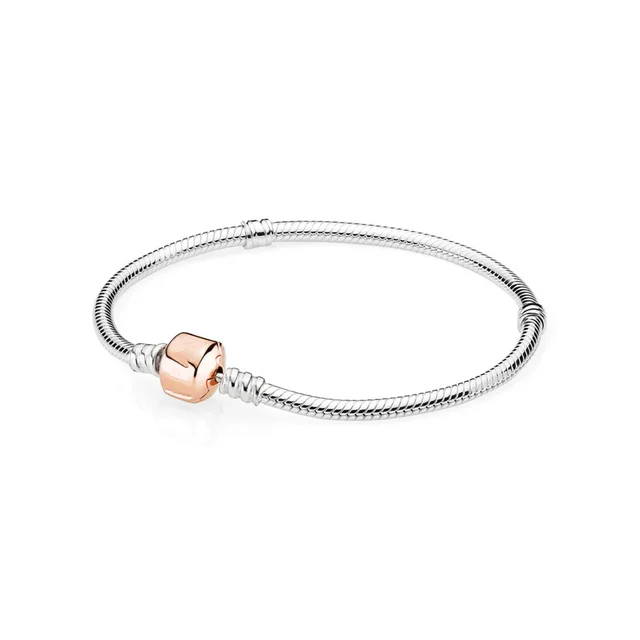 925 Sterling Silver Bracelets Princess Rose Gold Heart Moments Heart Clasp Snake Chain Bangles For Women Diy Pendant Jewelry