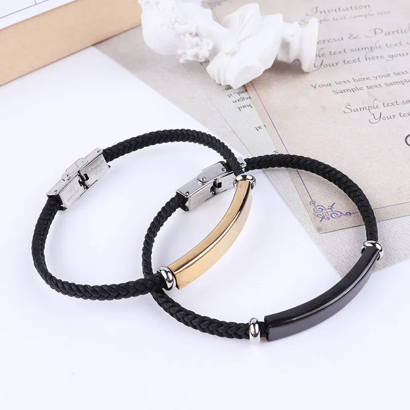 10pcs 5mm 21cm Length Simple Fashion Bracelet Stainless Steel  Leather Weaving Bracelets For Women Charm Bracelets For Friends