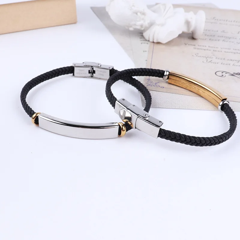 10pcs 5mm 21cm Length Simple Fashion Bracelet Stainless Steel  Leather Weaving Bracelets For Women Charm Bracelets For Friends