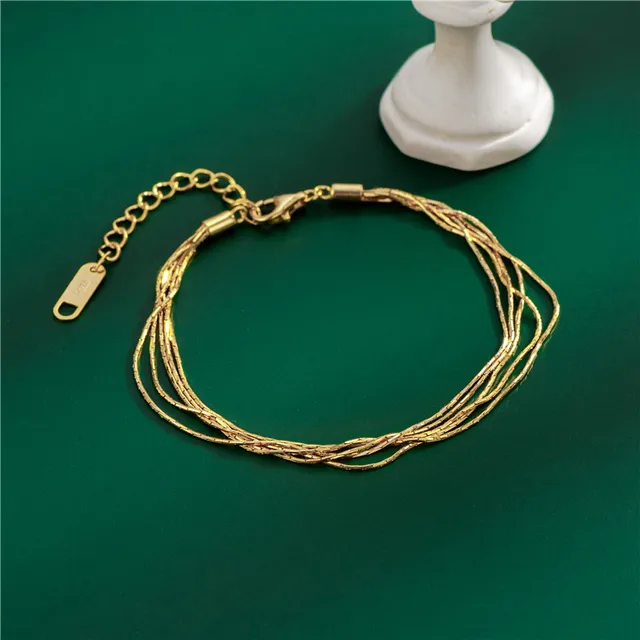 Genuine S925 Sterling Silver Fashion Multilayer Line Silk Satin Bracelet for Women Simple Design Jewelry Wholesale Gold Color