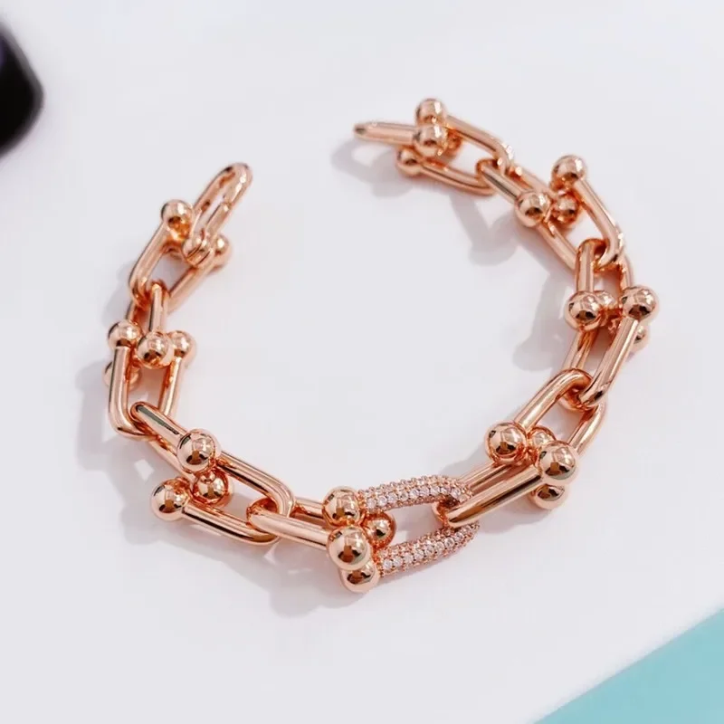 Classic Hot Selling Rose Gold U-shaped Horseshoe Buckle Bracelet Women's Fashion Luxury Brand Senior Couple Jewelry